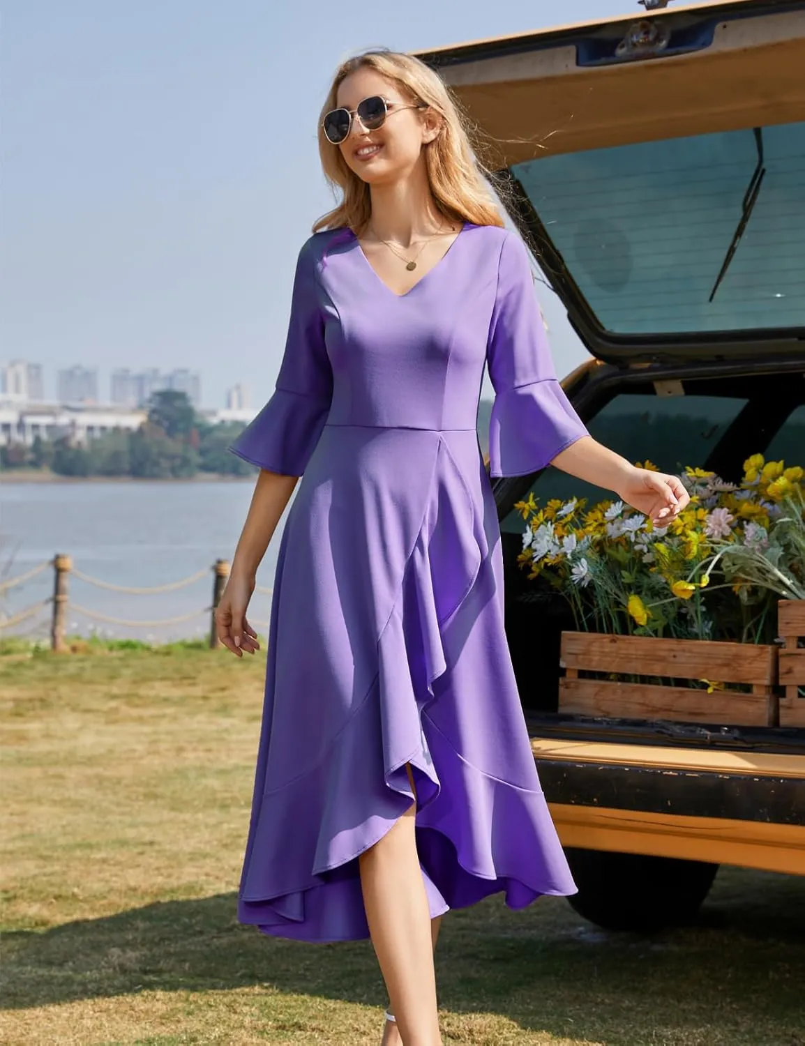 HomRain Wedding Guest Formal Dress for Women Elegant Cocktail Mother of The Bride Dress V-Neck for Prom Graduation