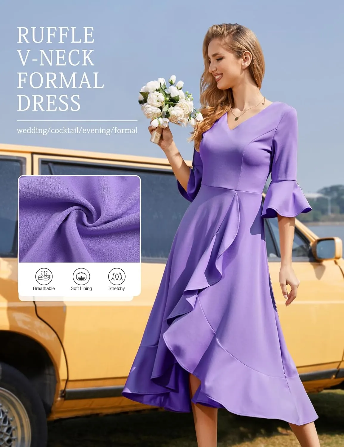 HomRain Wedding Guest Formal Dress for Women Elegant Cocktail Mother of The Bride Dress V-Neck for Prom Graduation