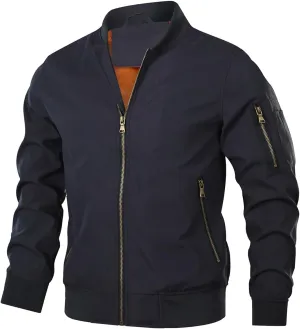 HOOD CREW Men’s Bomber Jacket Lightweight Casual Stylish Spring Fall Windbreaker Zip Up Outwear Coat with Pockets