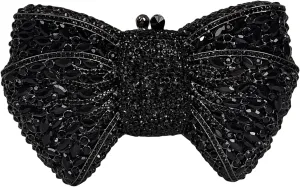HUANG ZHUANG Bowknot Luxury Crystal Clutch Women Glitter Rhinestone Evening Bag for Party Wedding