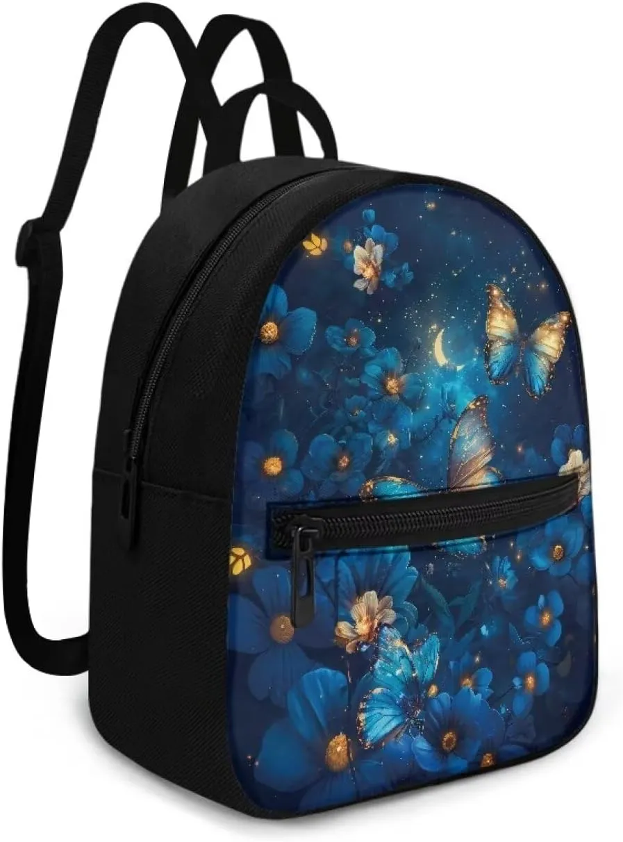 HUGS IDEA Blue Butterfly Backpack for Women Fashion Mini Backpack Purse for Lady Teenager School Bags Small Cell Phone Backpacks for Travel Small Shoulder Bag for Work
