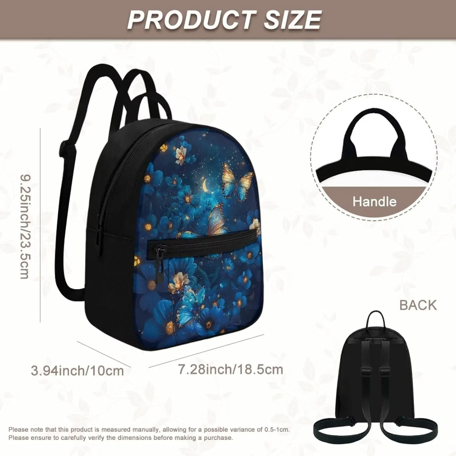 HUGS IDEA Blue Butterfly Backpack for Women Fashion Mini Backpack Purse for Lady Teenager School Bags Small Cell Phone Backpacks for Travel Small Shoulder Bag for Work