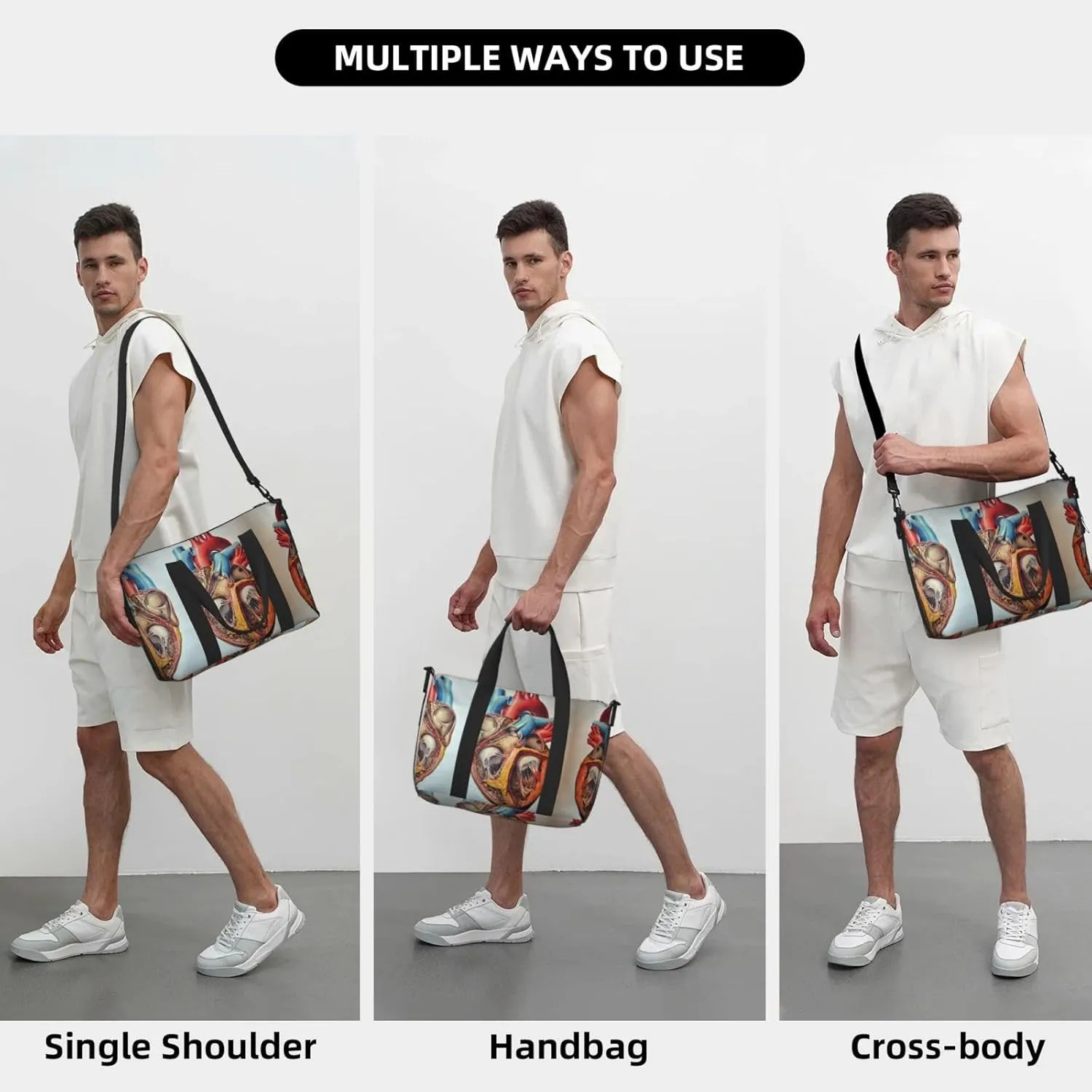 Human Anatomy Heart Chart Hand Travel Bag For Men Women,Stylish Handheld Crossbody Travel Bag For Business Leisure Trave