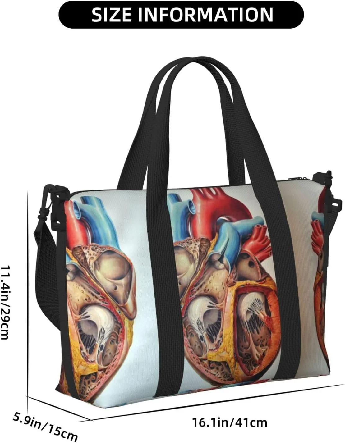 Human Anatomy Heart Chart Hand Travel Bag For Men Women,Stylish Handheld Crossbody Travel Bag For Business Leisure Trave