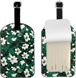 Hunter Green Floral Petals Pattern Print Airplane Luggage Tag Elegant Luggage Tag 4.3 X 2.76 Inch for Suitcases Travel Bags