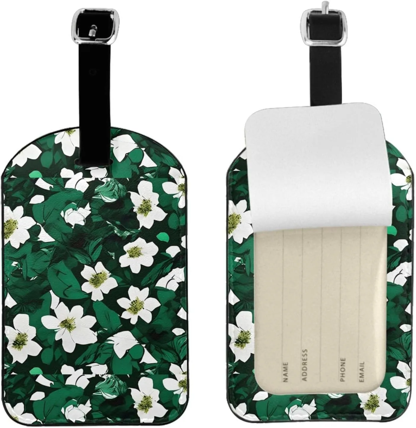 Hunter Green Floral Petals Pattern Print Airplane Luggage Tag Elegant Luggage Tag 4.3 X 2.76 Inch for Suitcases Travel Bags