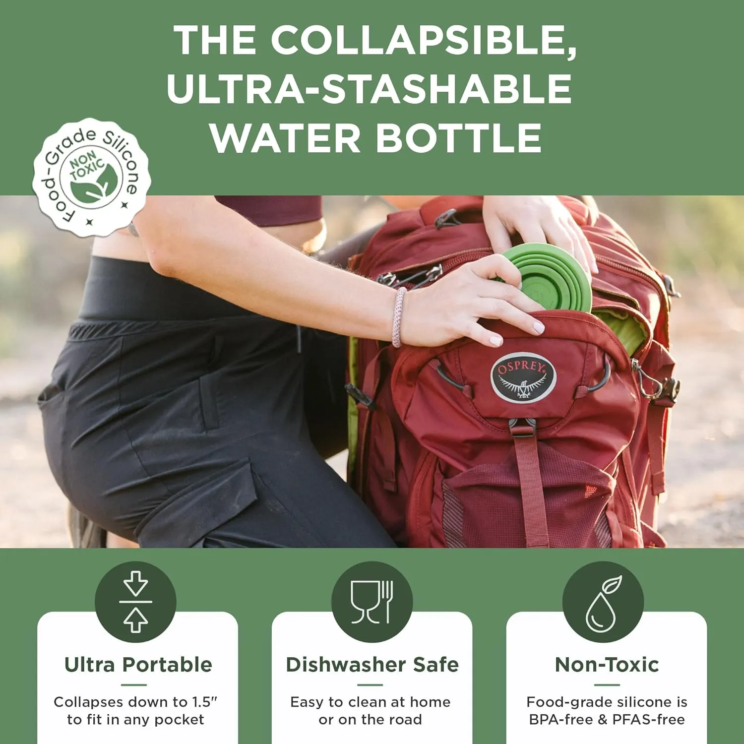 HYDAWAY 25oz Collapsible Water Bottle - BPA-Free, Leakproof, Lightweight, and Space-Saving - Perfect for Hiking, Travel, and All-Day Hydration