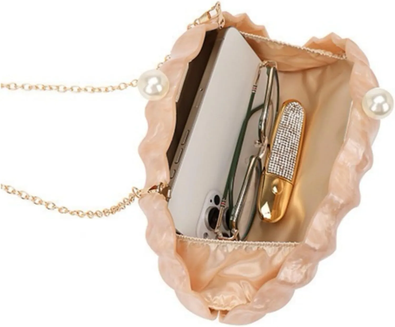 IAMUHI Lovely Shell Handbag Purse Beaded Evening Bag Chain Cross-body Clutch Purse