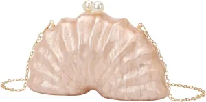 IAMUHI Lovely Shell Handbag Purse Beaded Evening Bag Chain Cross-body Clutch Purse