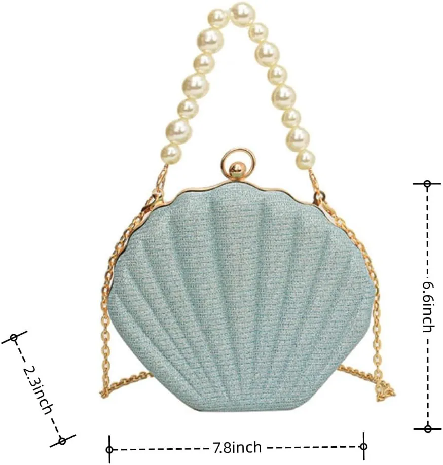 IAMUHI Lovely Shell Handbag Purse Beaded Evening Bag Chain Cross-body Clutch Purse