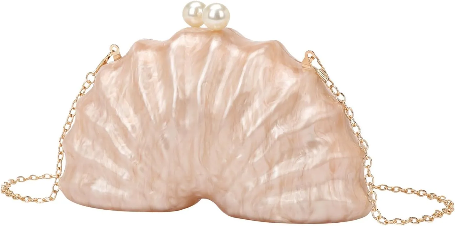 IAMUHI Lovely Shell Handbag Purse Beaded Evening Bag Chain Cross-body Clutch Purse