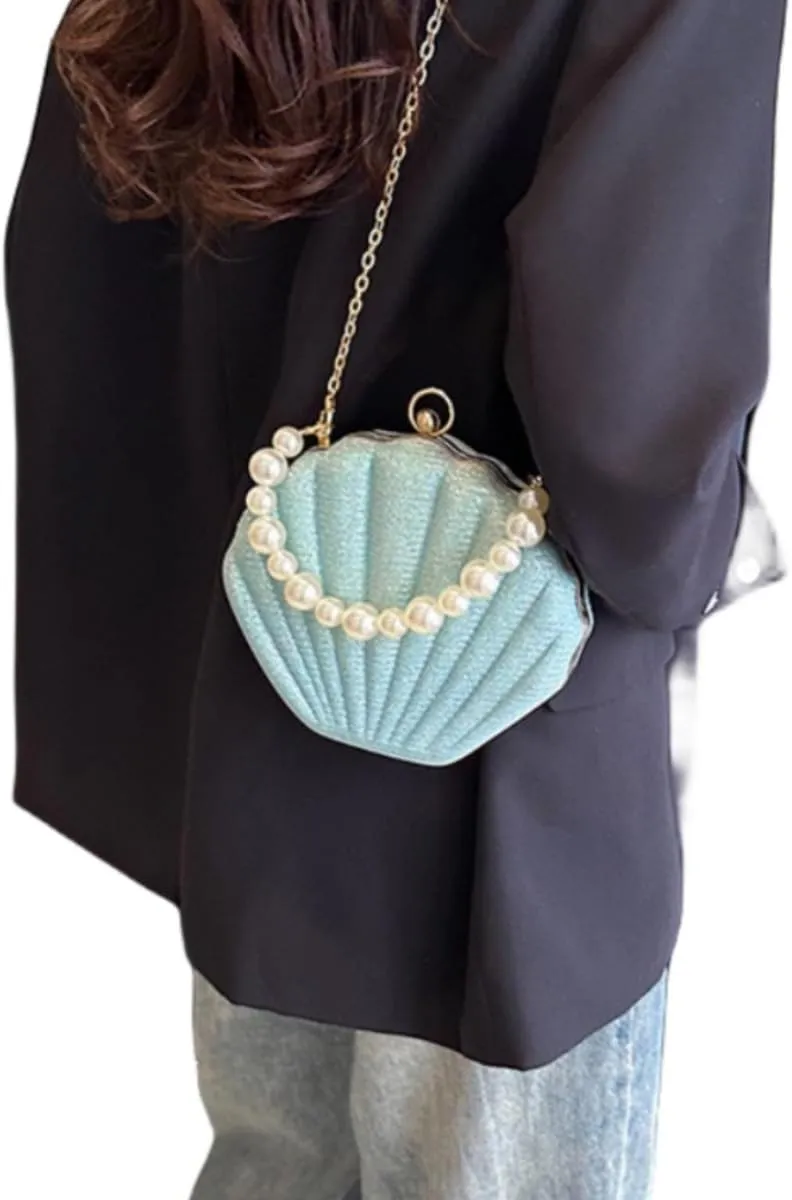 IAMUHI Lovely Shell Handbag Purse Beaded Evening Bag Chain Cross-body Clutch Purse