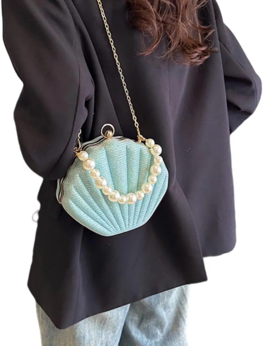 IAMUHI Lovely Shell Handbag Purse Beaded Evening Bag Chain Cross-body Clutch Purse
