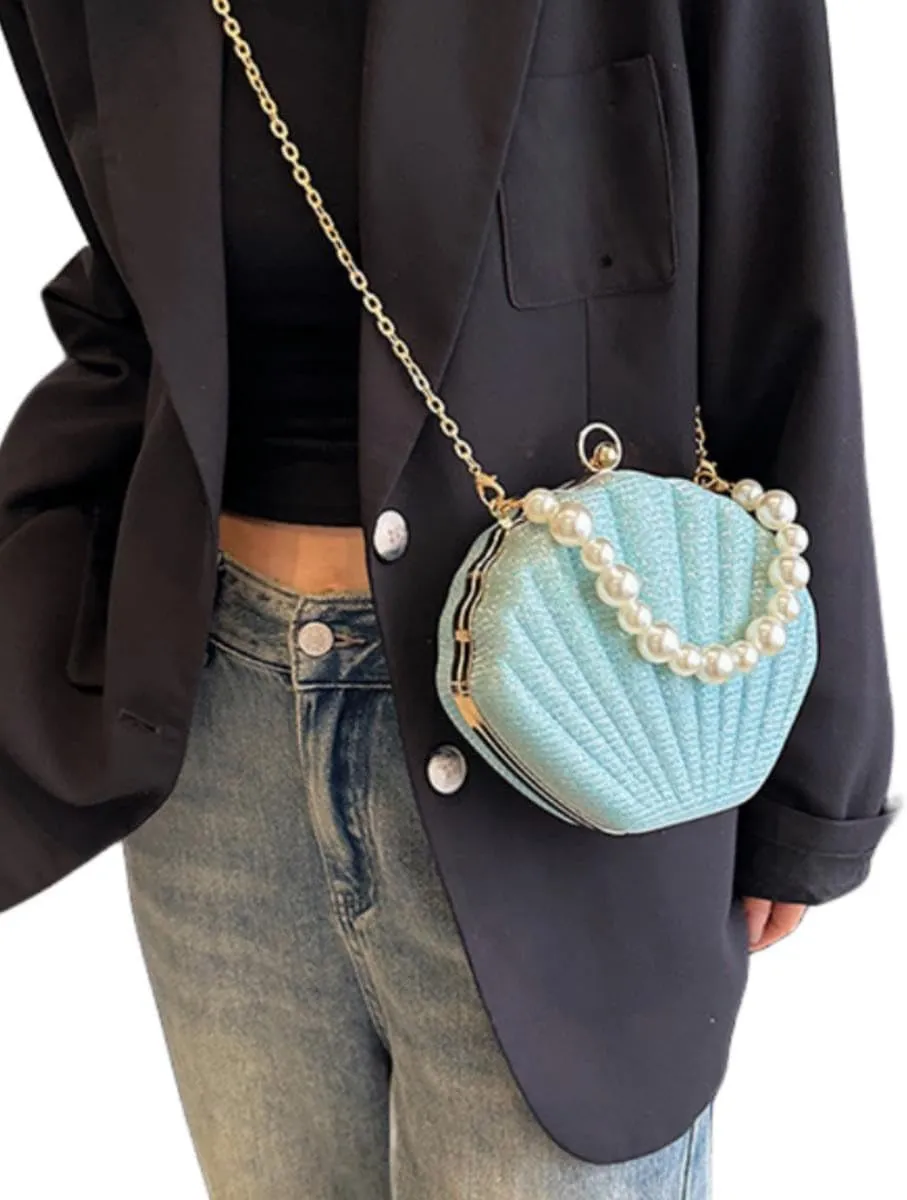 IAMUHI Lovely Shell Handbag Purse Beaded Evening Bag Chain Cross-body Clutch Purse