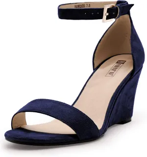 IDIFU Women's Classic Wedge Heels Sandals 3 Inch Ankle Strap Open Toe Evening Dress Wedding Shoes