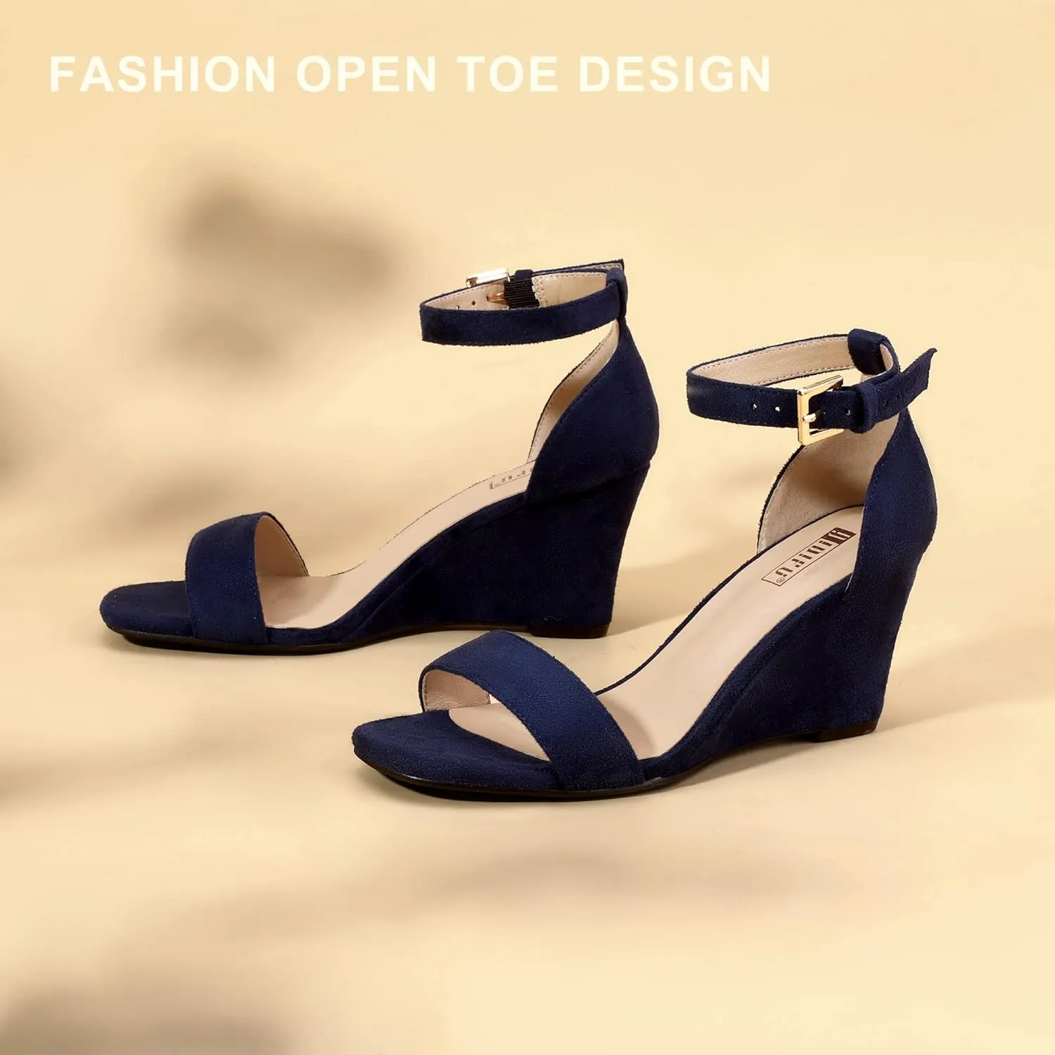 IDIFU Women's Classic Wedge Heels Sandals 3 Inch Ankle Strap Open Toe Evening Dress Wedding Shoes