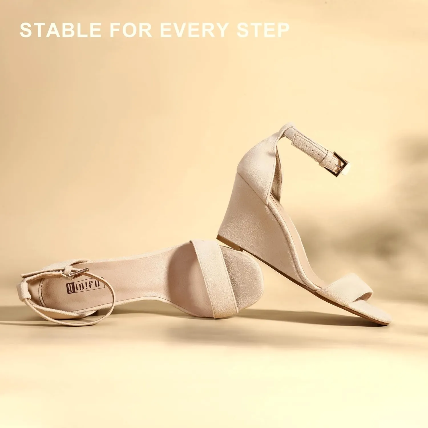 IDIFU Women's Classic Wedge Heels Sandals 3 Inch Ankle Strap Open Toe Evening Dress Wedding Shoes