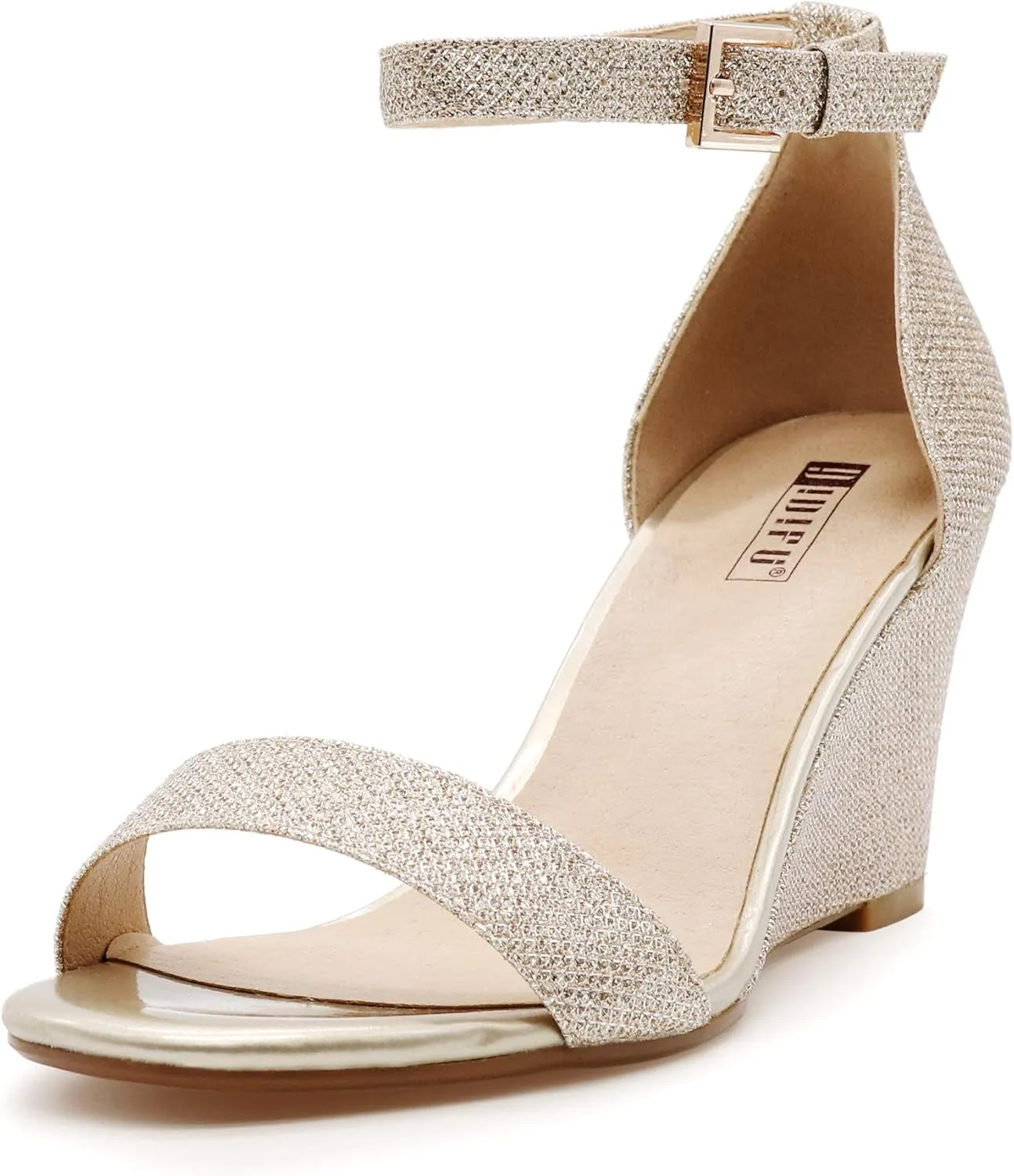 IDIFU Women's Classic Wedge Heels Sandals 3 Inch Ankle Strap Open Toe Evening Dress Wedding Shoes