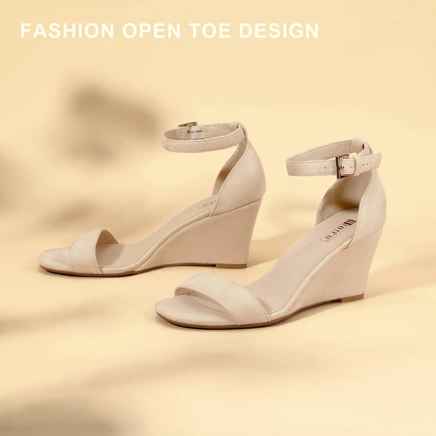IDIFU Women's Classic Wedge Heels Sandals 3 Inch Ankle Strap Open Toe Evening Dress Wedding Shoes