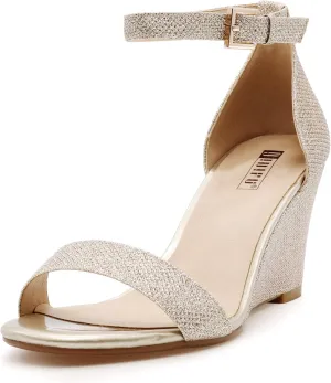 IDIFU Women's Classic Wedge Heels Sandals 3 Inch Ankle Strap Open Toe Evening Dress Wedding Shoes