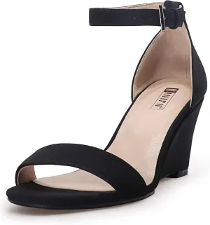 IDIFU Women's Classic Wedge Heels Sandals 3 Inch Ankle Strap Open Toe Evening Dress Wedding Shoes