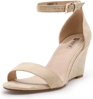 IDIFU Women's Classic Wedge Heels Sandals 3 Inch Ankle Strap Open Toe Evening Dress Wedding Shoes