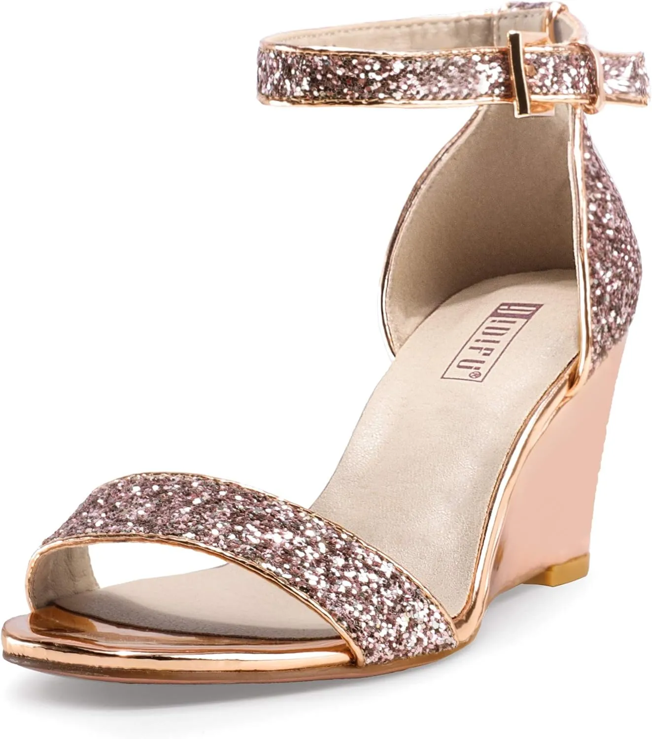 IDIFU Women's Classic Wedge Heels Sandals 3 Inch Ankle Strap Open Toe Evening Dress Wedding Shoes