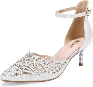 IDIFU Women's IN2 Candice Wedding Rhinestones Sequins Low Kitten Heels Pumps Dress Evening Shoes for Women Bridal Bride