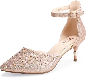 IDIFU Women's IN2 Candice Wedding Rhinestones Sequins Low Kitten Heels Pumps Dress Evening Shoes for Women Bridal Bride