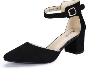 IDIFU Women's IN2 Pedazo Dress Shoes Low Block Heels Comfortable Chunky Closed Toe Ankle Strap Wedding Pumps