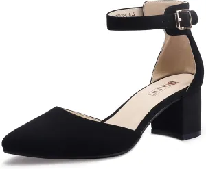 IDIFU Women's IN2 Pedazo Dress Shoes Low Block Heels Comfortable Chunky Closed Toe Ankle Strap Wedding Pumps