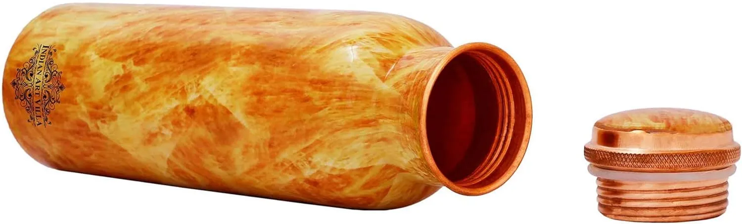 Indian Art Villa Copper Water Bottle with Fiery Marble Print, Leak-Proof Lid, Durable & Stylish Drinkware for Home, Office, Gym, Travel & Outdoor Use, Volume- 30 Oz