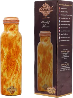 Indian Art Villa Copper Water Bottle with Fiery Marble Print, Leak-Proof Lid, Durable & Stylish Drinkware for Home, Office, Gym, Travel & Outdoor Use, Volume- 30 Oz