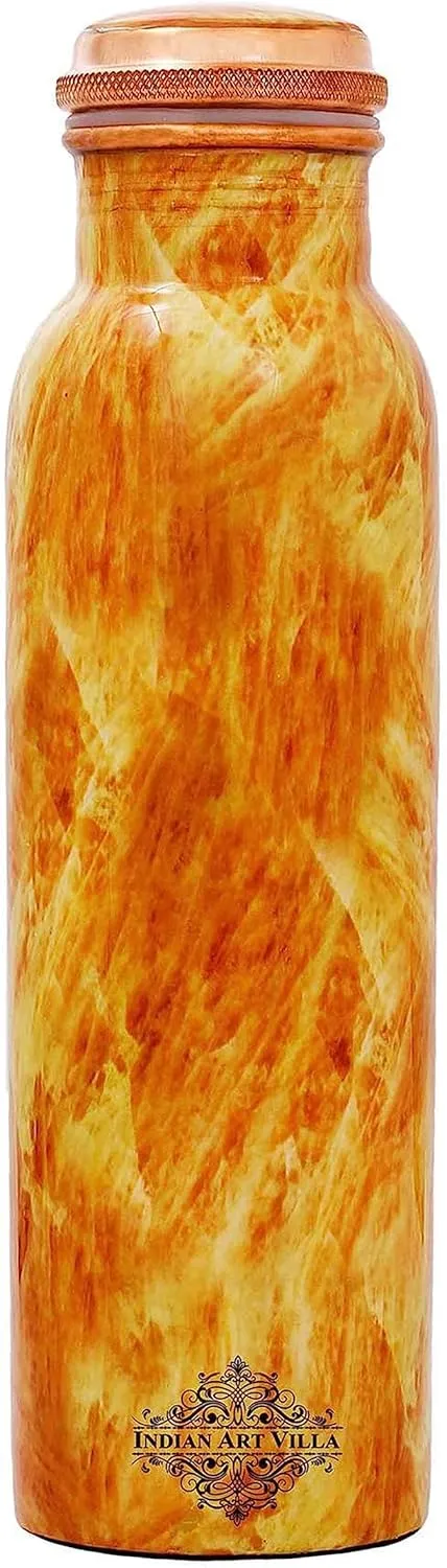 Indian Art Villa Copper Water Bottle with Fiery Marble Print, Leak-Proof Lid, Durable & Stylish Drinkware for Home, Office, Gym, Travel & Outdoor Use, Volume- 30 Oz