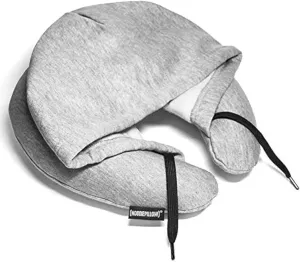 Inflatable Neck Pillow for Airplane Travel, Car, Train or Relaxing at Home. Compact, Comfortable for Your Neck and Includes Privacy Hood - Gray