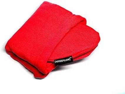 Inflatable Neck Pillow for Airplane Travel, Car, Train or Relaxing at Home. Compact, Comfortable for Your Neck and Includes Privacy Hood - Red