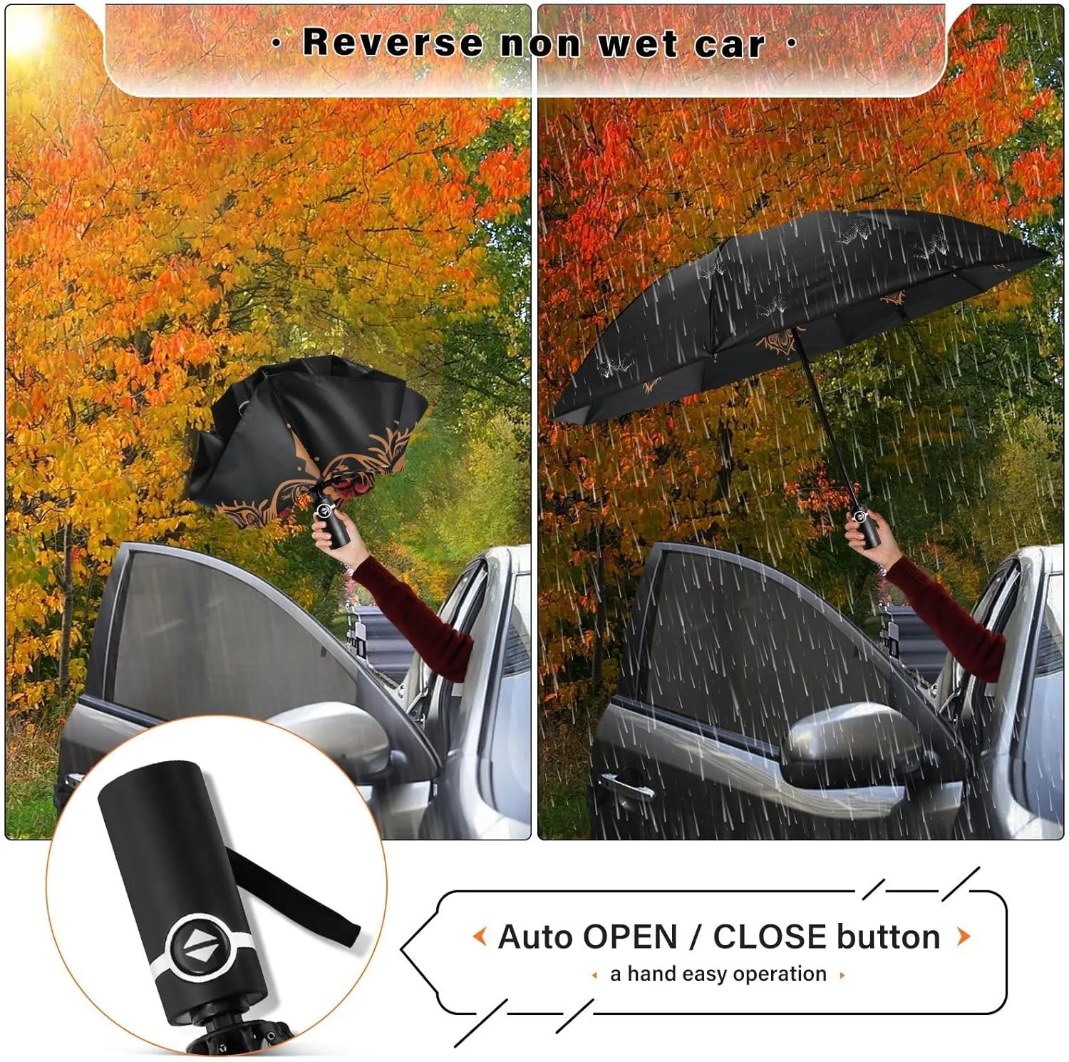 Inverted Umbrella, Windproof UV Protection Sun RainAutomatic Umbrella Compact Umbrella Reverse Umbrella for Women Men, Travel Folding Umbrella with Cover Bag