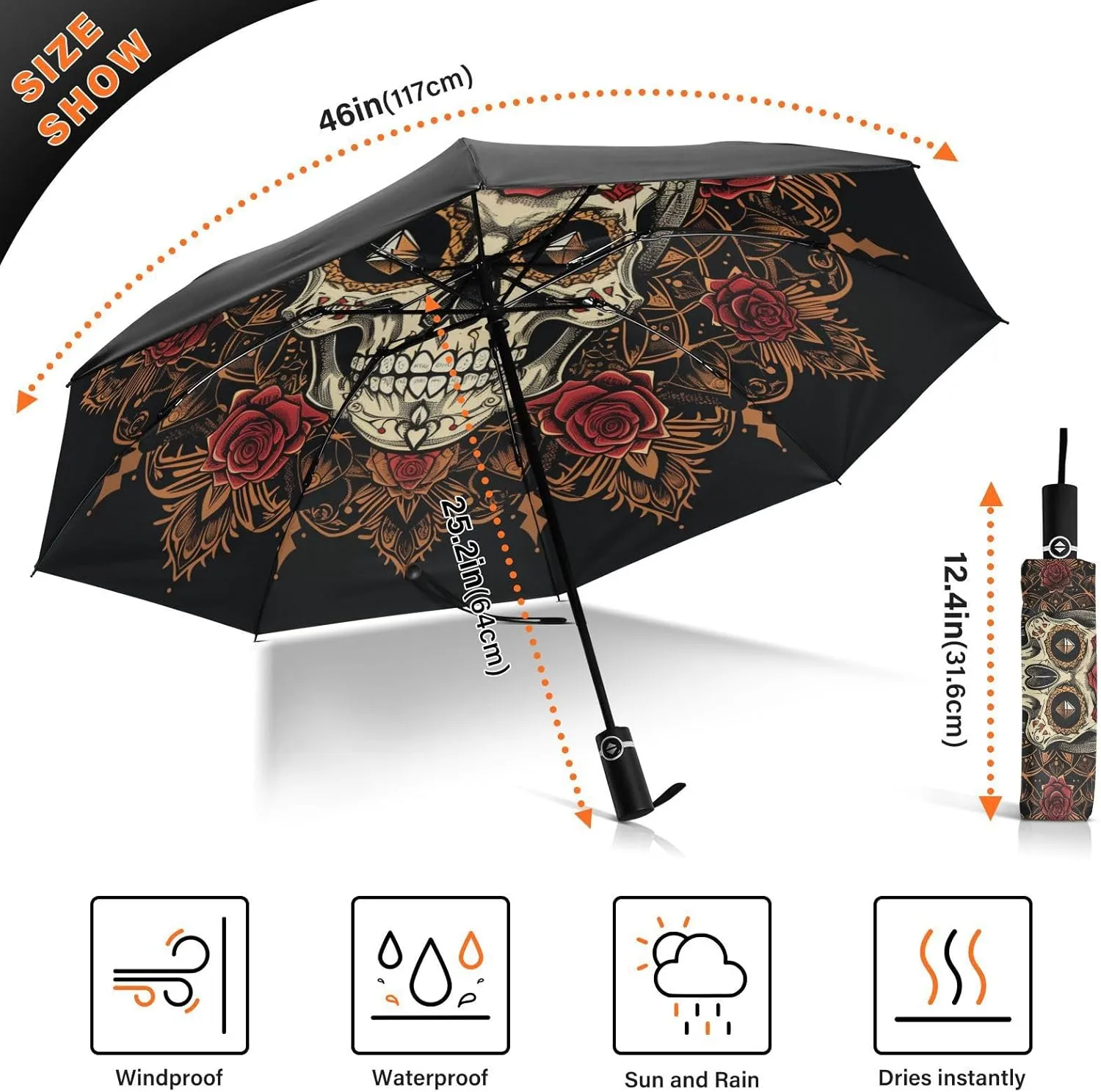 Inverted Umbrella, Windproof UV Protection Sun RainAutomatic Umbrella Compact Umbrella Reverse Umbrella for Women Men, Travel Folding Umbrella with Cover Bag