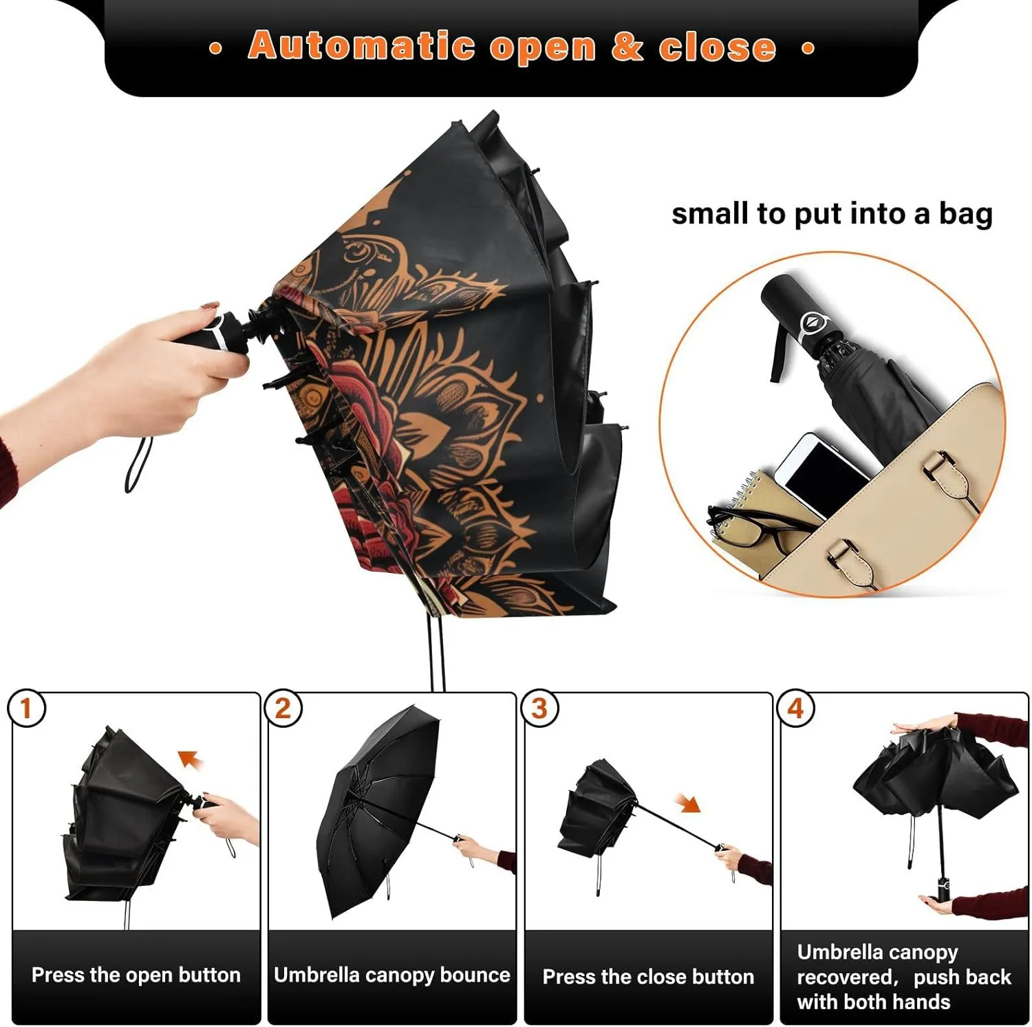 Inverted Umbrella, Windproof UV Protection Sun RainAutomatic Umbrella Compact Umbrella Reverse Umbrella for Women Men, Travel Folding Umbrella with Cover Bag