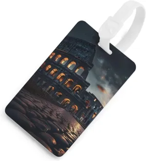 Italy Ancient Roman Landmarks Night Luggage Tags for Suitcases TPU Baggage Handbag Tag with Name ID Card Travel Accessories White-Style