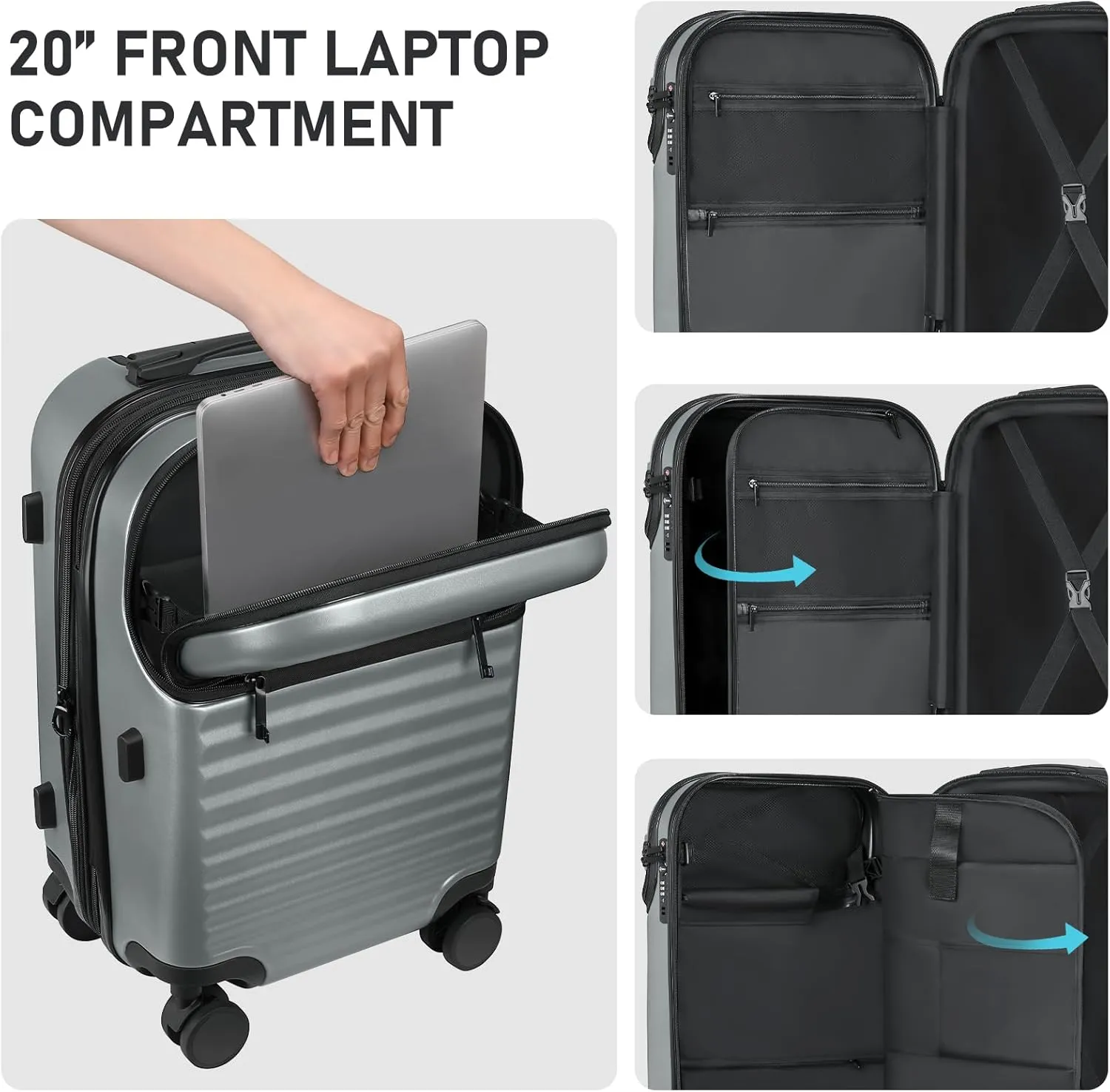 Itslife Luggage Sets 4 Piece Luggage Suitcases with Wheels, ABS shell with TSA Lock Spinner Wheels Carry On Luggage Set (20/24/28 inch,Grey