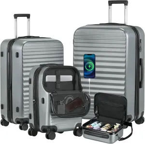 Itslife Luggage Sets 4 Piece Luggage Suitcases with Wheels, ABS shell with TSA Lock Spinner Wheels Carry On Luggage Set (20/24/28 inch,Grey