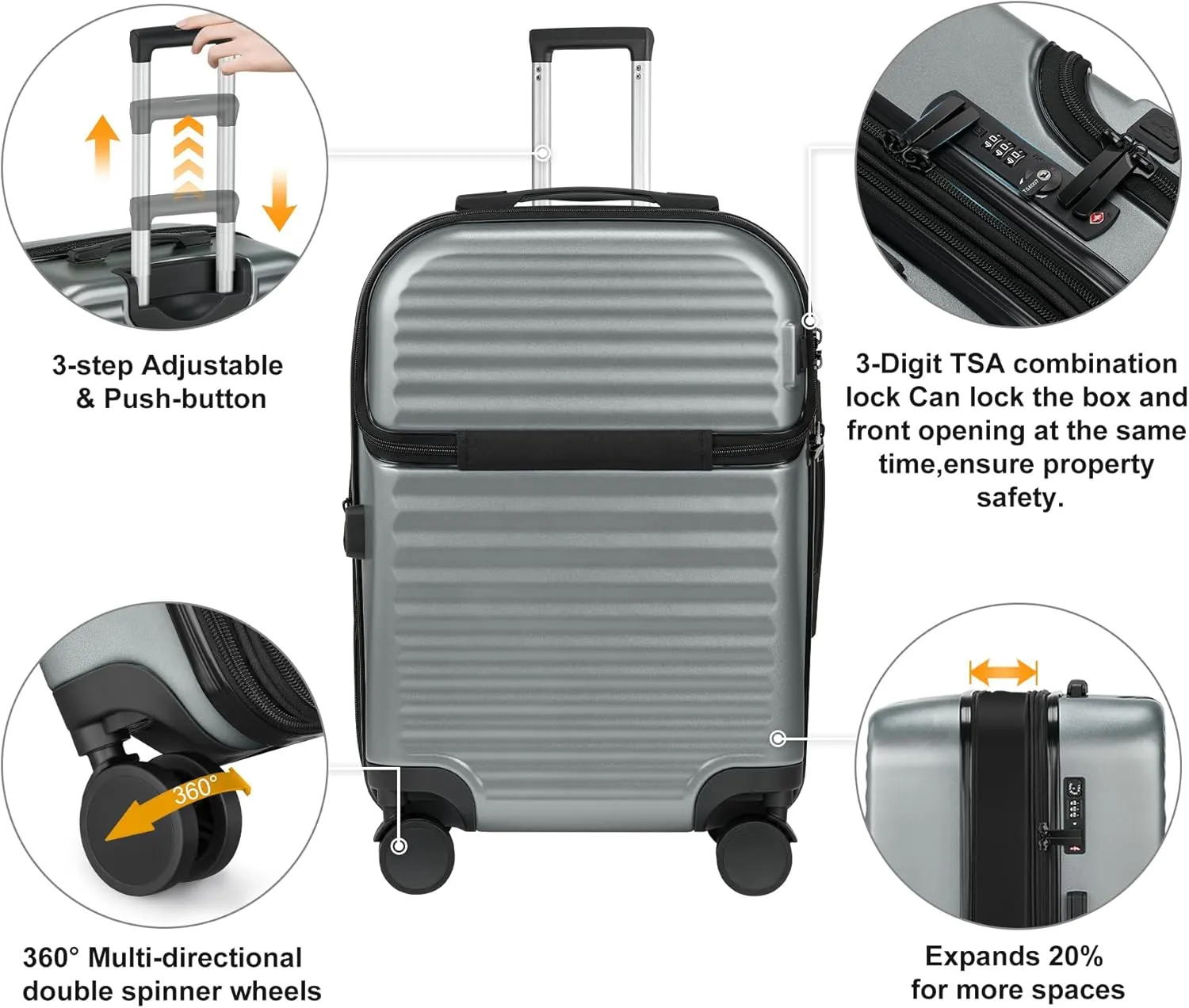 Itslife Luggage Sets 4 Piece Luggage Suitcases with Wheels, ABS shell with TSA Lock Spinner Wheels Carry On Luggage Set (20/24/28 inch,Grey
