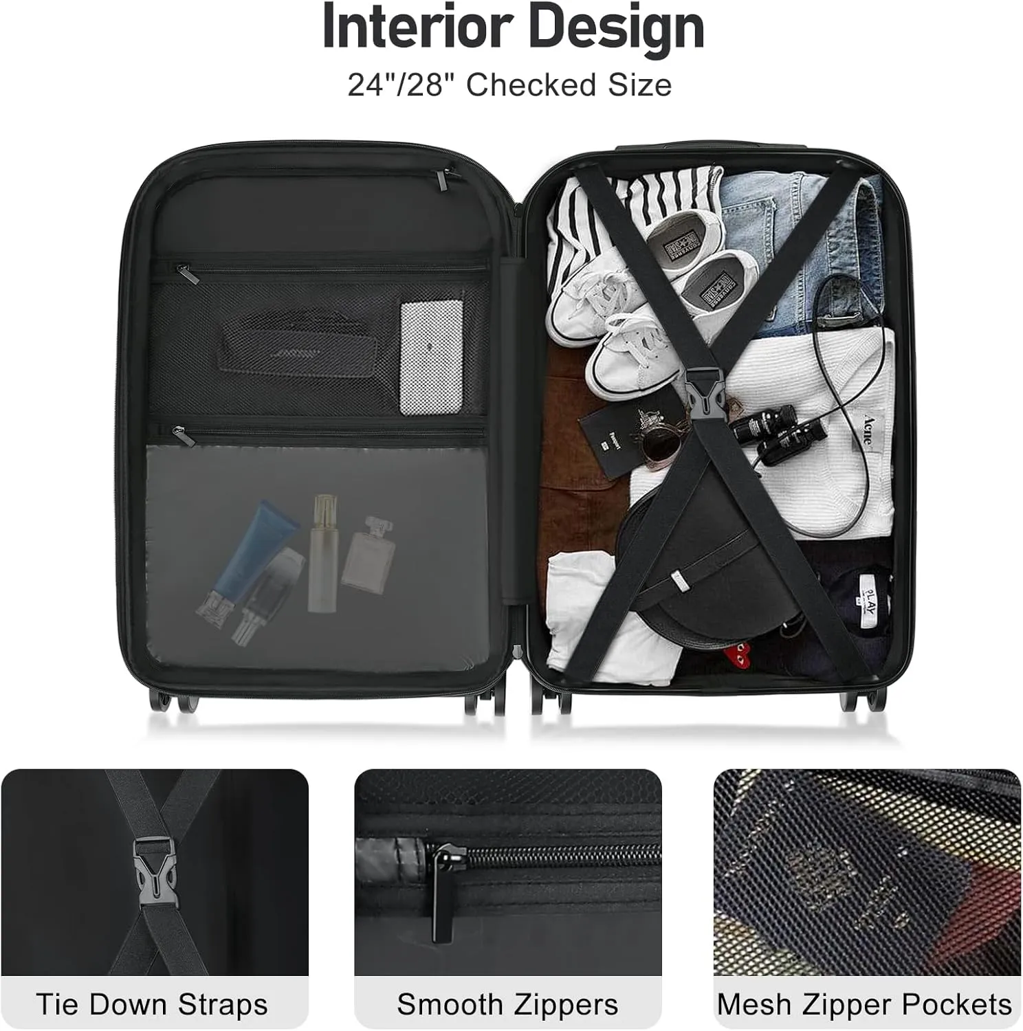 Itslife Luggage Sets 4 Piece Luggage Suitcases with Wheels, ABS shell with TSA Lock Spinner Wheels Carry On Luggage Set (20/24/28 inch,Grey