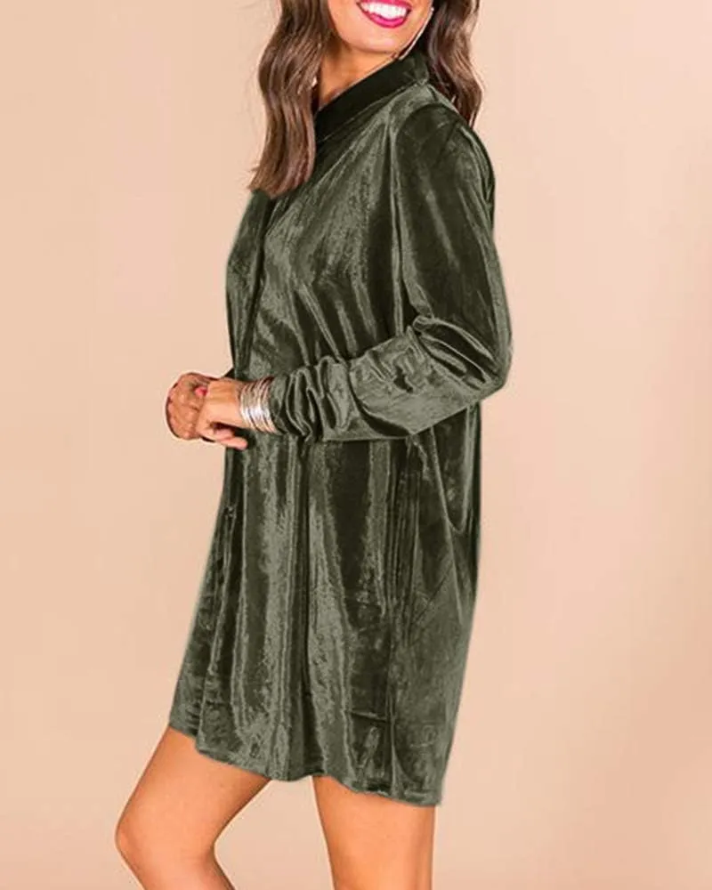 Ivay Women's Spring Button Down Tshirt Dresses Velvet Tunic Dress with Pockets