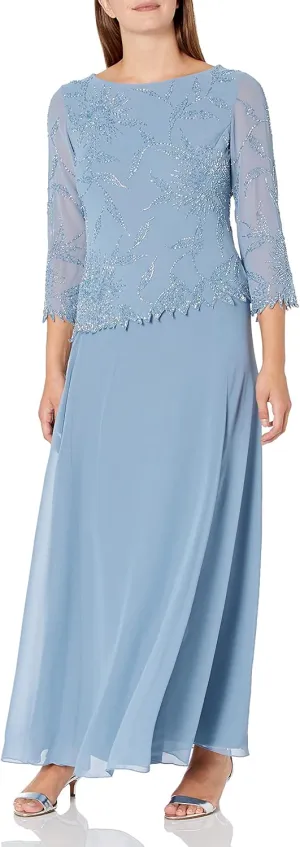 J Kara Women's 3/4 Sleeve Beaded Dress
