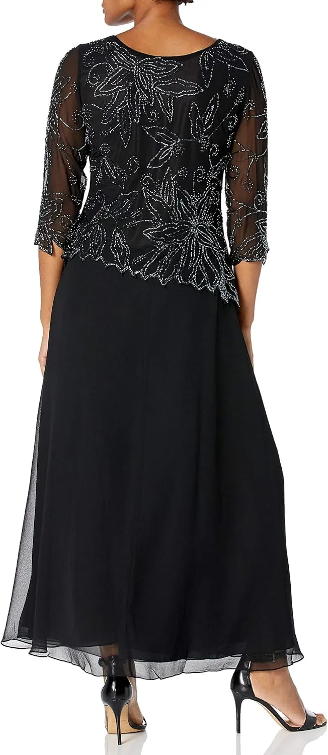 J Kara Women's Floral Beaded Long Dress