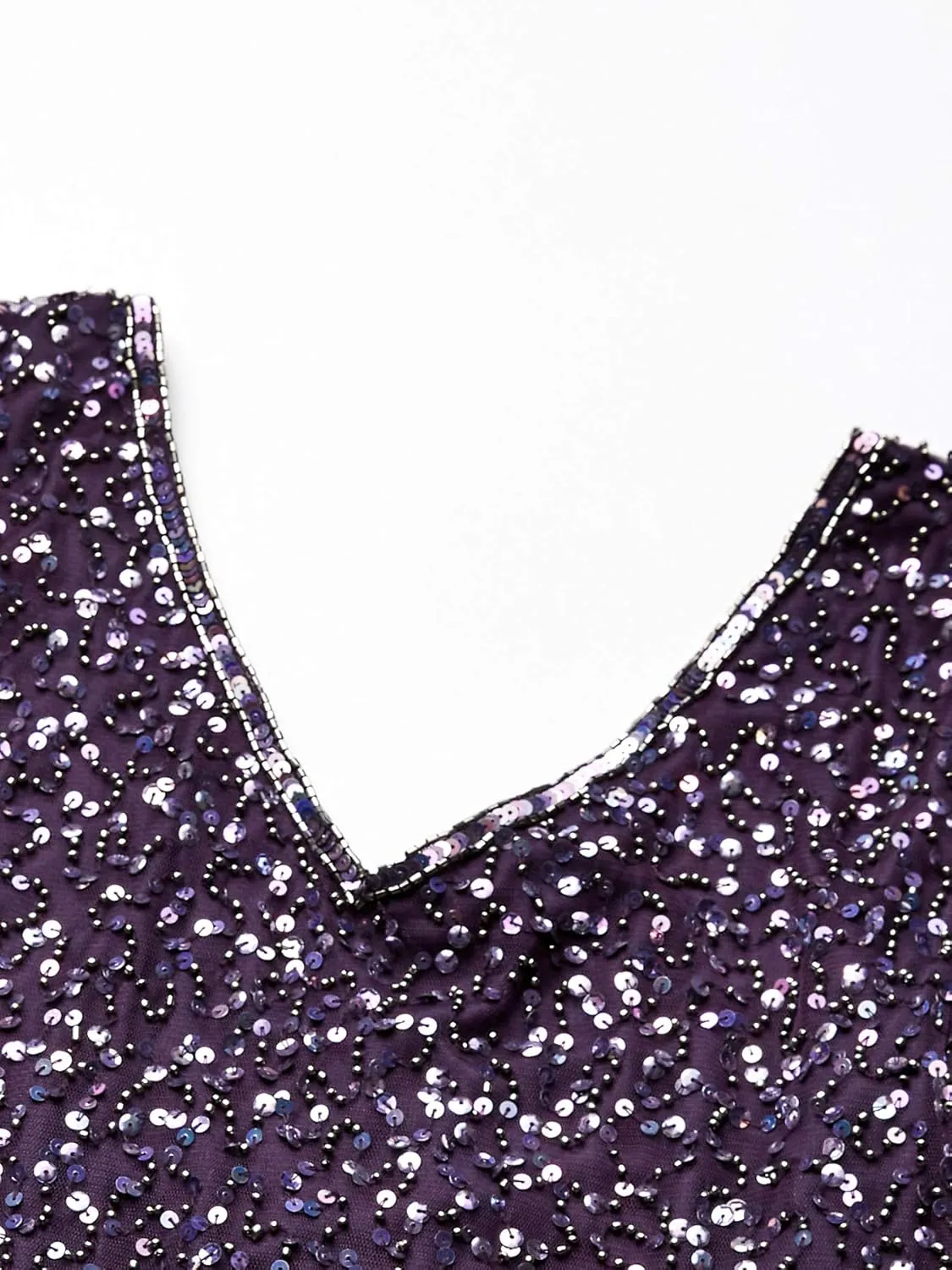 J Kara Women's Petite 3/4 Sleeve V-Neck Beaded Top Long Gown