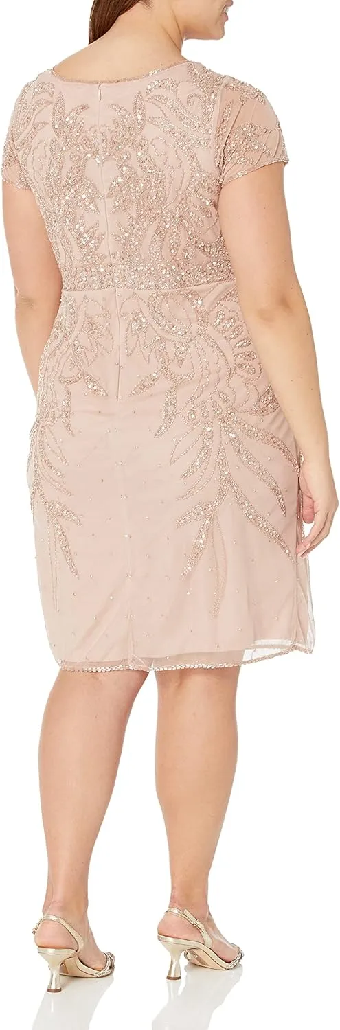 J Kara Women's Petite All Over Embellished Sleeve Short Dress