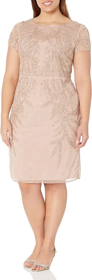 J Kara Women's Petite All Over Embellished Sleeve Short Dress